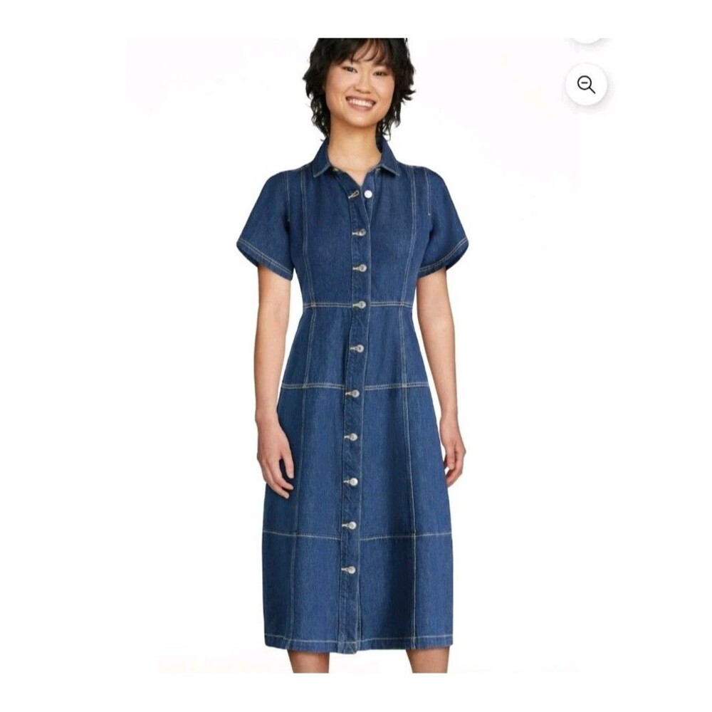 Y2K Western Cowgirl Denim Midi Dress Boho Cottagecore Button Front NWT Small - Picture 2 of 12